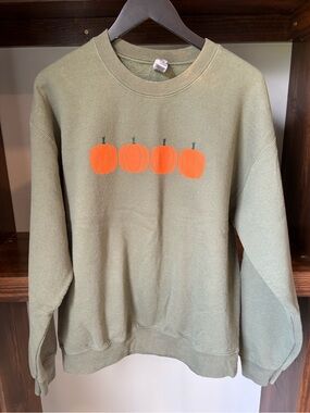 Gildan Olive Green Crewneck with Orange Pumpkins